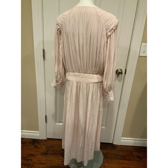 Joie Rheia Shimmer Nude Pleated Romantic Midi Dress, NWT! Size Large - Picture 7 of 10